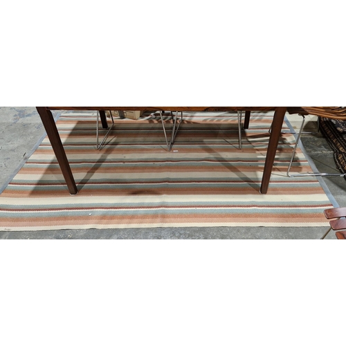 1203 - Modern multi-coloured striped rug with grey banding, 220cm x 140cm