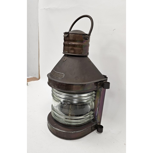 144 - Large copper masthead ship's lantern, 50cm high