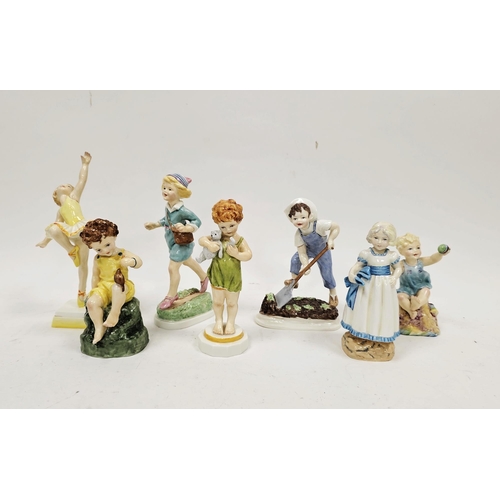 16 - Collection of Royal Worcester bone china Days of the Week figures, each modelled as a child, on shap... 