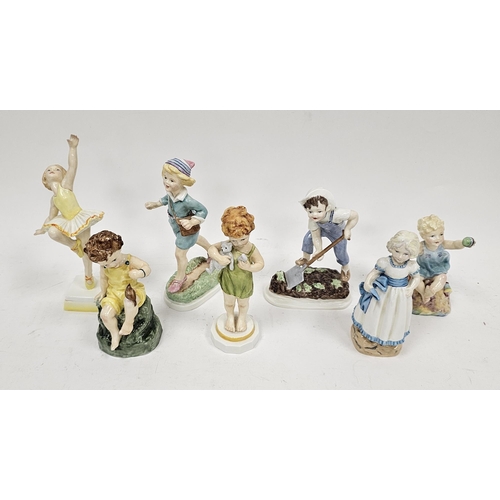 16 - Collection of Royal Worcester bone china Days of the Week figures, each modelled as a child, on shap... 