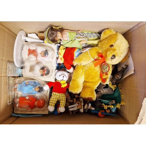 215 - Quantity of Sindy and associated dolls, a quantity of soft toys and other various toys and models in... 