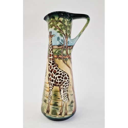 23 - Moorcroft 'Shimba Hills' pattern tall cylindrical jug, signed 'Sian Leeper', printed and impressed m... 