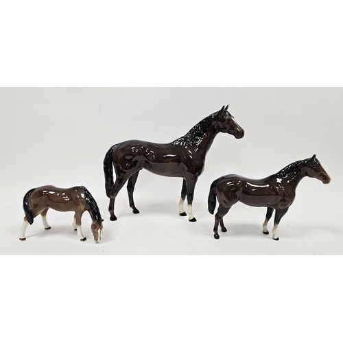 24 - Three Beswick pottery models of chestnut horses, printed black marks, comprising Quarter Horse, a la... 