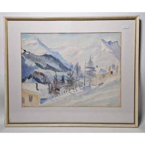 348 - Maud Francis Eyston Sumner (1902-1985) 
 Watercolour and pen
 Mountain landscape with dwellings, sig... 