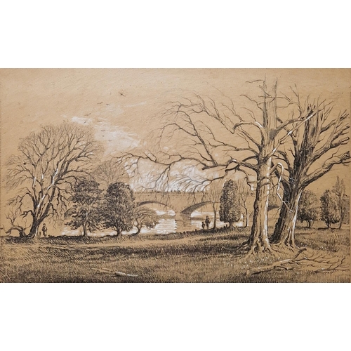 350 - Manner of Horace Mann Livens (1862–1936)
 Pencil on brown paper heightened with white
 'Hyde Park', ... 