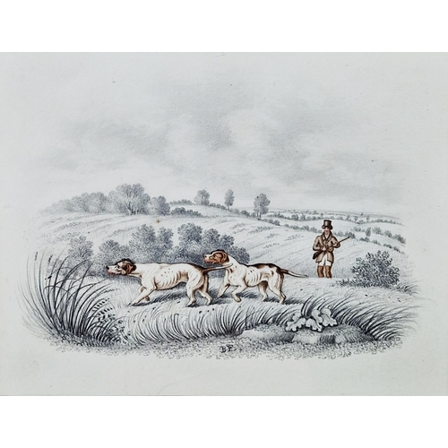 351 - 19th century school
 Watercolour and pencil
 Shooting scene with figure and gun dogs, monogrammed BF... 