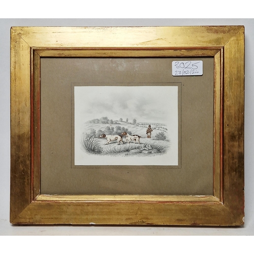 351 - 19th century school
 Watercolour and pencil
 Shooting scene with figure and gun dogs, monogrammed BF... 