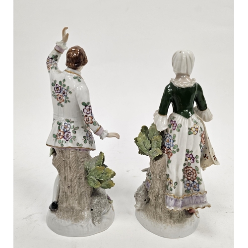 42 - Pair of Sitzendorf porcelain models of a shepherd and companion, late 19th century, printed crowned ... 