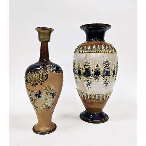 49 - Two Royal Doulton stoneware vases, the first of inverted baluster form with flared cup-shaped neck, ... 