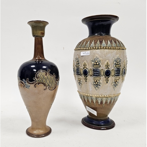 49 - Two Royal Doulton stoneware vases, the first of inverted baluster form with flared cup-shaped neck, ... 