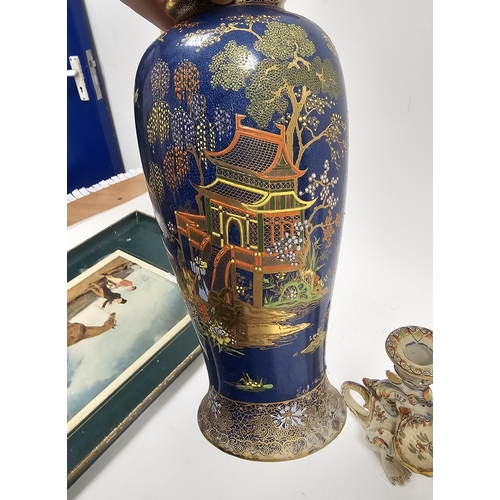 52 - Carltonware blue ground tapering oviform chinoiserie vase, circa 1930, printed W&R factory marks, 26... 