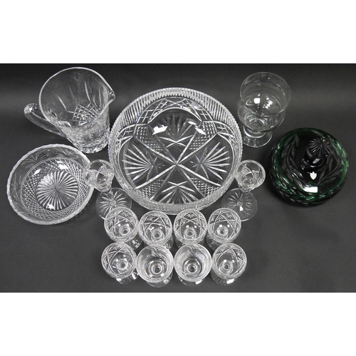 72 - Assorted cut glass including six Webb Corbett engraved Prince Regent pattern small wine glasses, two... 