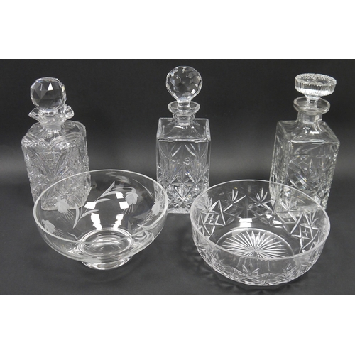 75 - Victorian square-section cut glass spirit decanter and faceted stopper, the decanter engraved with n... 