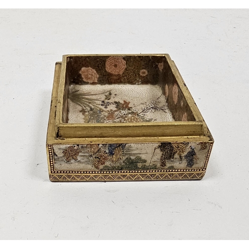 97 - Japanese Meiji period (1868-1912) satsuma rectangular box, the interior painted with chrysanthemum, ... 