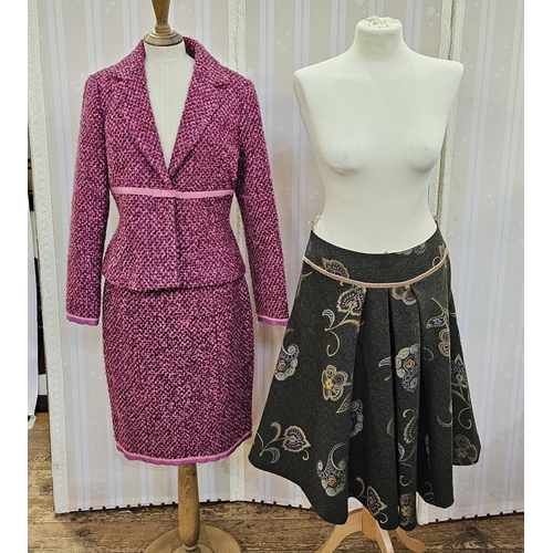 382 - Cousins of Cheltenham tweed maxi coat, brown velvet trim to the collar, brown velvet buttons, double... 