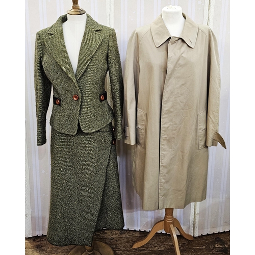 382 - Cousins of Cheltenham tweed maxi coat, brown velvet trim to the collar, brown velvet buttons, double... 