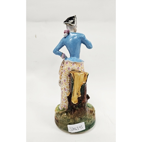 1 - Late 19th century French porcelain figure of a lady forming a lamp base, modelled standing, wearing ... 