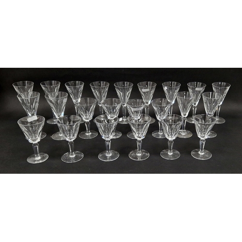 100 - Quantity of Waterford 'Sheila' pattern wine glasses, each conical bowl panel cut, on faceted stems, ... 