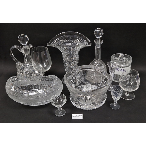 104 - Large quantity of cut glassware, to include decanter, vases, drinking glasses bowls etc, various mak... 