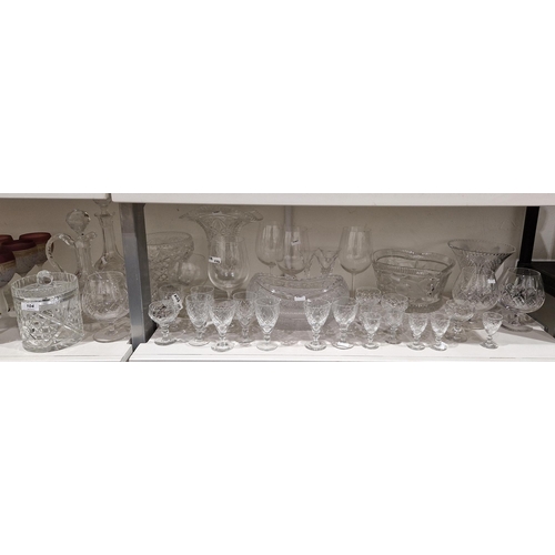 104 - Large quantity of cut glassware, to include decanter, vases, drinking glasses bowls etc, various mak... 