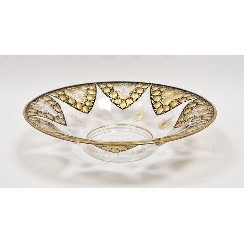 105 - Late 19th/early 20th century glass bowl with intaglio decoration of stylised roses and leaves, gilt ... 