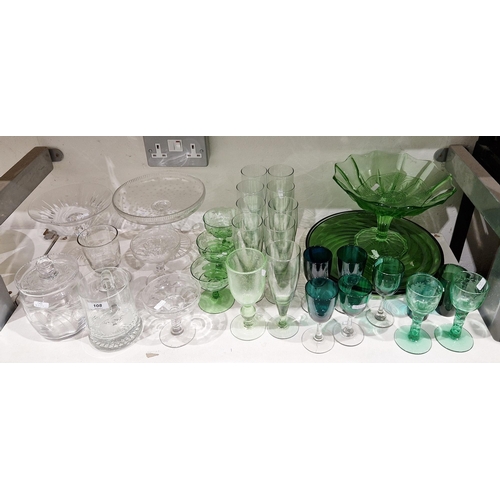 108 - Quantity of late 19th and 20th century glassware to include a pair of champagne saucers with etched ... 