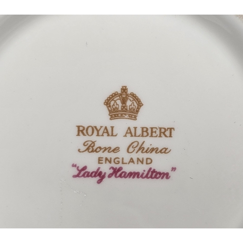 11 - Royal Albert 'Lady Hamilton' pattern bone china part tea service including teacups and saucers, side... 