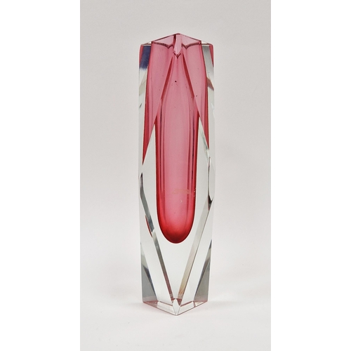 111 - Murano Sommerso glass vase possibly by Mandruzzato, of faceted form with red core, height 25cm