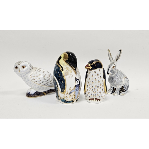 14 - Four Royal Crown Derby bone china animal paperweights, comprising snowy owl, rockhopper penguin, ano... 