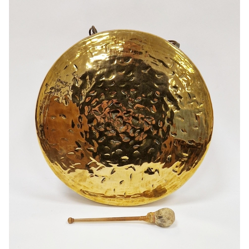 146 - Brass gong with a shammy leather beater, diameter 36.5cm