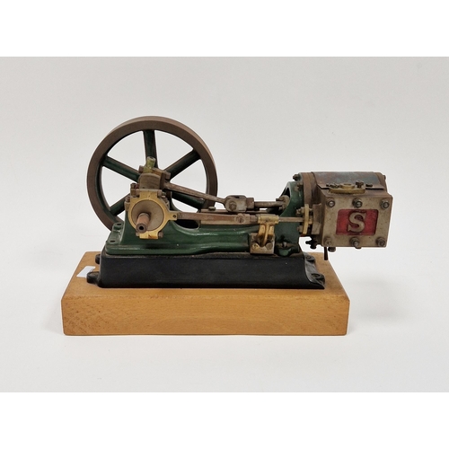 155 - Model, stationary single cylinder steam engine by Stuart, on a wooden base, 20cm long