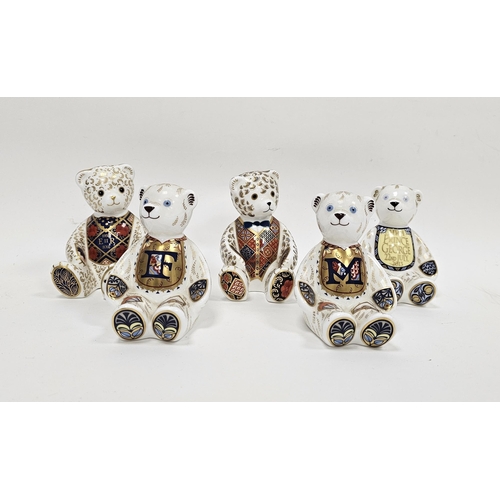 16 - Five Royal Crown Derby bone china paperweights modelled as teddy bears, including The HRH Prince Geo... 