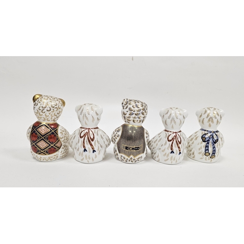 16 - Five Royal Crown Derby bone china paperweights modelled as teddy bears, including The HRH Prince Geo... 