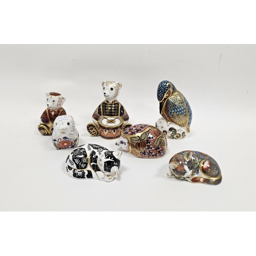 17 - Seven Royal Crown Derby bone china animal paperweights, comprising Drummer Bear, Orchard Hedgehog, C... 