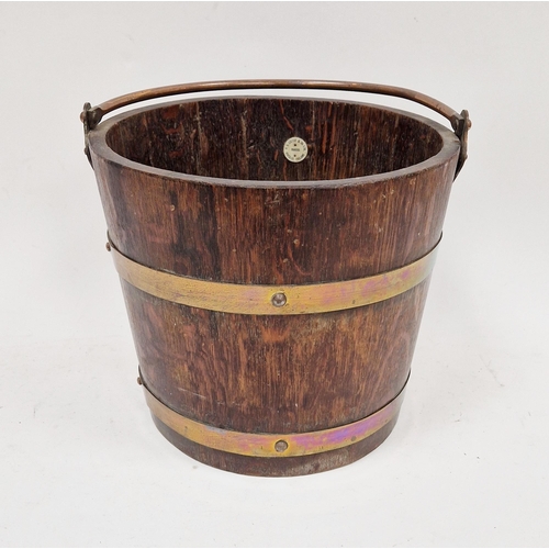 174 - Oak and copper banded coal bucket by R A Lister & Co Ltd, Dursley, early 20th century, tapering cyli... 