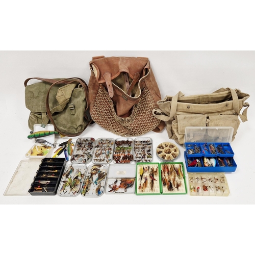 177 - Collection of boxed fishing flies, a Hardy's (Alnwick) MKII fishing reel, assorted lures, bags and o... 