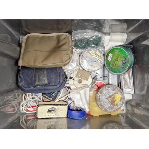 177 - Collection of boxed fishing flies, a Hardy's (Alnwick) MKII fishing reel, assorted lures, bags and o... 