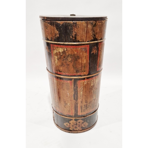 178 - Early 20th century Chinese wood and bamboo storage vessel of tapering cylindrical form with cover, p... 