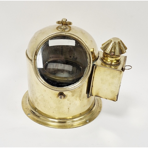 186 - Brass ship's gimbal compass by John Lilley & Son, London, ring handle to the top, glazed front, with... 