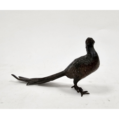 193 - Austrian cold painted bronze model of a pheasant by Franz Bergman, amphora mark to base, 16cm long