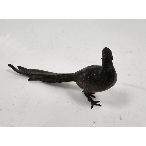 193 - Austrian cold painted bronze model of a pheasant by Franz Bergman, amphora mark to base, 16cm long