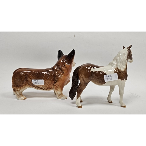 2 - Beswick pottery Pinto pony in skewbald colourway, printed black marks, 17cm long and a vintage Engli... 