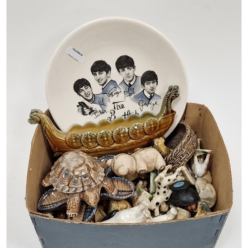 216 - Collection of Wade Whimsies and other pottery animals and a Beatles small plate