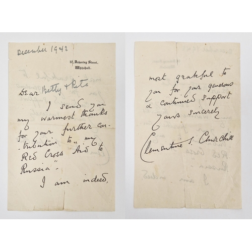 219 - Letter from Clementine Churchill (1885-1977) dated December 1942, on 10 Downing Street, Whitehall he... 