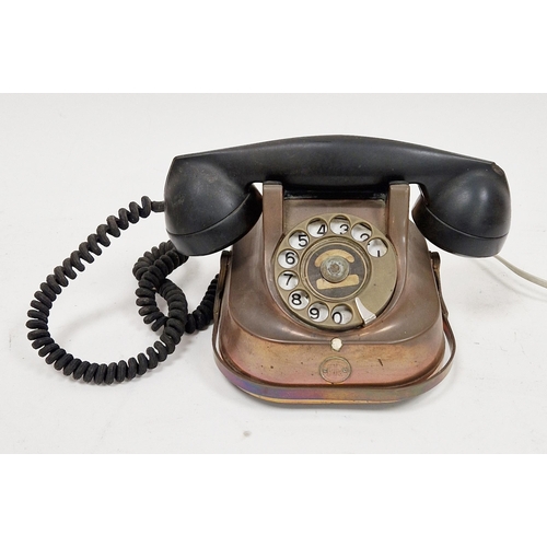 241 - Vintage Belgium FTTR copper cased telephone, with black bakelite handset, inscribed RTT-56 to base