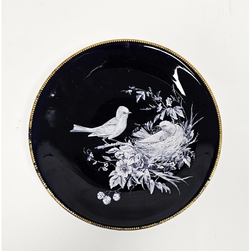 27 - Royal Worcester dark blue ground cabinet plate, circa 1870, impressed marks, decorated in white with... 