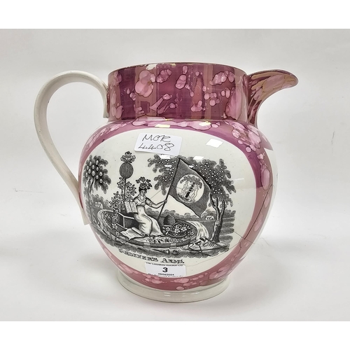 3 - Sunderland pearlware lustre jug, early 19th century, printed with a ship titled 'Northumberland 74' ... 