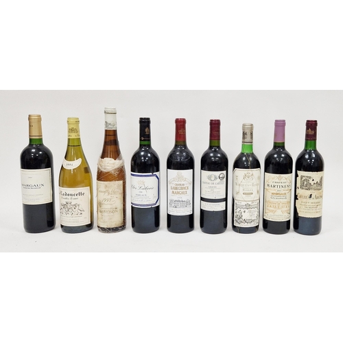 302 - Nine bottles of various red wines including Marques de Riscal rioja 1995, de Ladouette Pouilly Fume ... 