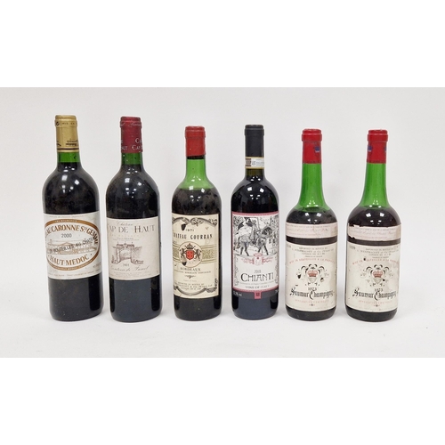 308 - Six bottles of assorted red wine to include 2016 Chianti, 1971 Chateau Courran, two 1973 Saumur Cham... 