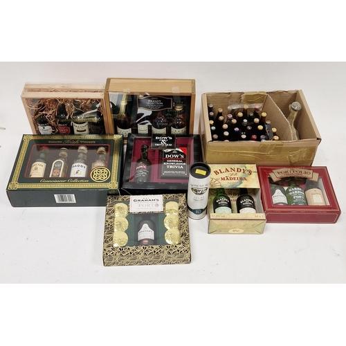 312 - Seven miniature gift box sets to include four brandy bottle set, Irish whiskeys, ports, etc and a mi... 